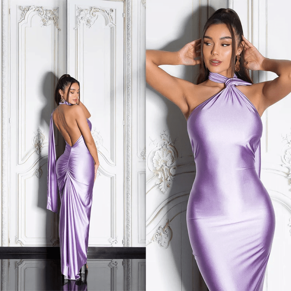 DOLGA OBLEKA Z OVRATNIKOM IN ODPRTIM HRBTOM